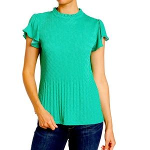 💥NWT💥 Adrianna Papell Knit Pleat Moss Crepe Fluttery Sleeve Top
